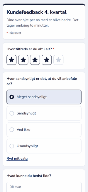 En feedbackundersøgelse på en telefon med en stjernebedømmelse og et valg